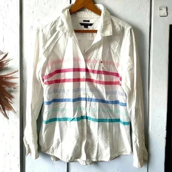 Tommy Hilfiger striped rainbow blouse L - Picture 1 of 6